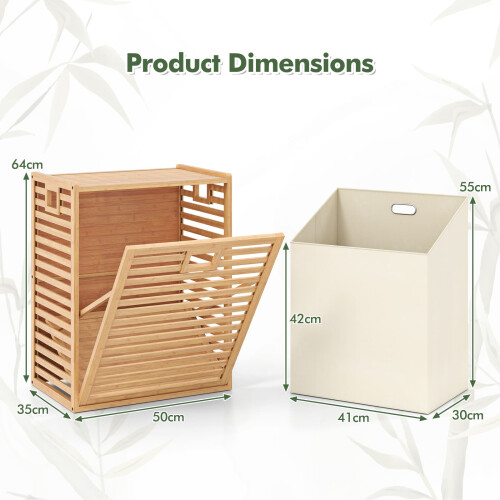 Casart Tilt-out Laundry Hamper 68 L Bamboo Laundry Basket with Removable Fabric Bin 1