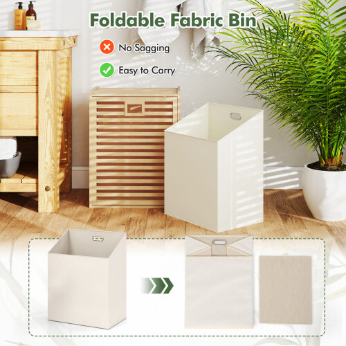 Casart Tilt-out Laundry Hamper 68 L Bamboo Laundry Basket with Removable Fabric Bin 2