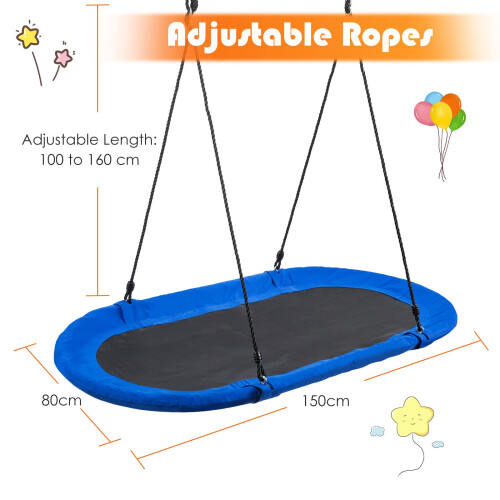 Casart Oval Swing 150 x 80 cm Tree Swing with 100-160 cm Adjustable Heights-Blue 1