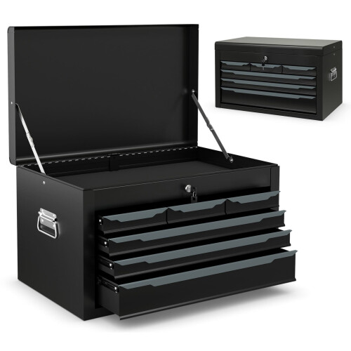 Casart Steel Tool Box Tool Chest Case with 6 Drawers & Top Storage-Black