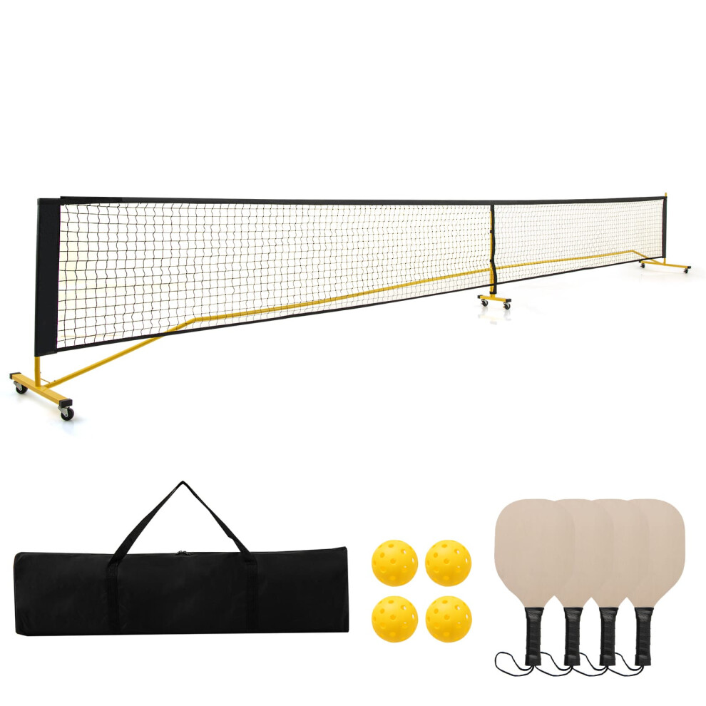 Portable Pickleball Net Set Pickle Ball Net System w/Metal Frame Yellow