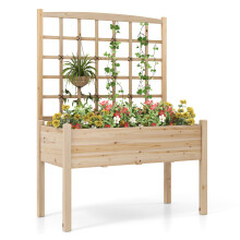 Raised Garden Bed w/ Lattice Trellis & Drainage Holes-Natural