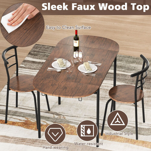Casart Set of 3 Foldable Dining Table Set Expandable Drop Leaf Kitchen Table with 2 Chairs 1