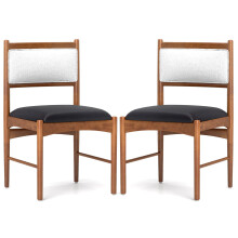 Wooden Dining Chairs Set of 2 Rubber Wood Frame Kitchen Chairs w/ Faux Leather Padded Seat