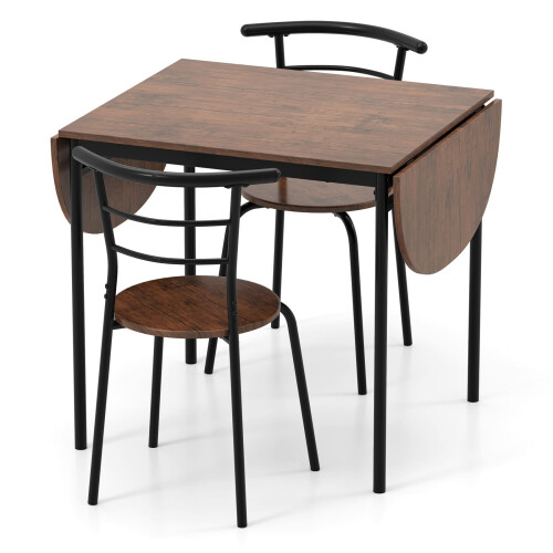 Casart Set of 3 Foldable Dining Table Set Expandable Drop Leaf Kitchen Table with 2 Chairs