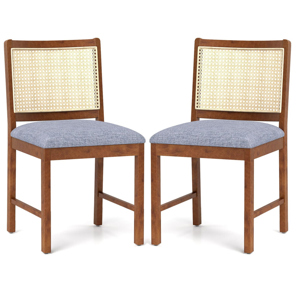 Casart Rattan Dining Chair Set Of 2 Wooden Upholstered Kitchen Side Armless Chairs