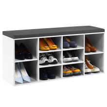 Wooden Shoe Bench Hallway Shoe Storage Rack Cabinet Organizer w/ Seat Cushion