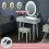 Casart Vanity Table Set with Lighted Mirror & 3 Color Lighting Modes-White 5