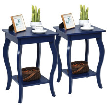 Set of 2 End Table Bedside Table with Open Storage Shelf