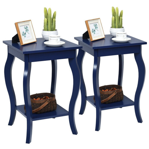Casart Set of 2 End Table Bedside Table with Open Storage Shelf
