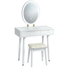 Vanity Table Set with Lighted Mirror & 3 Color Lighting Modes-White