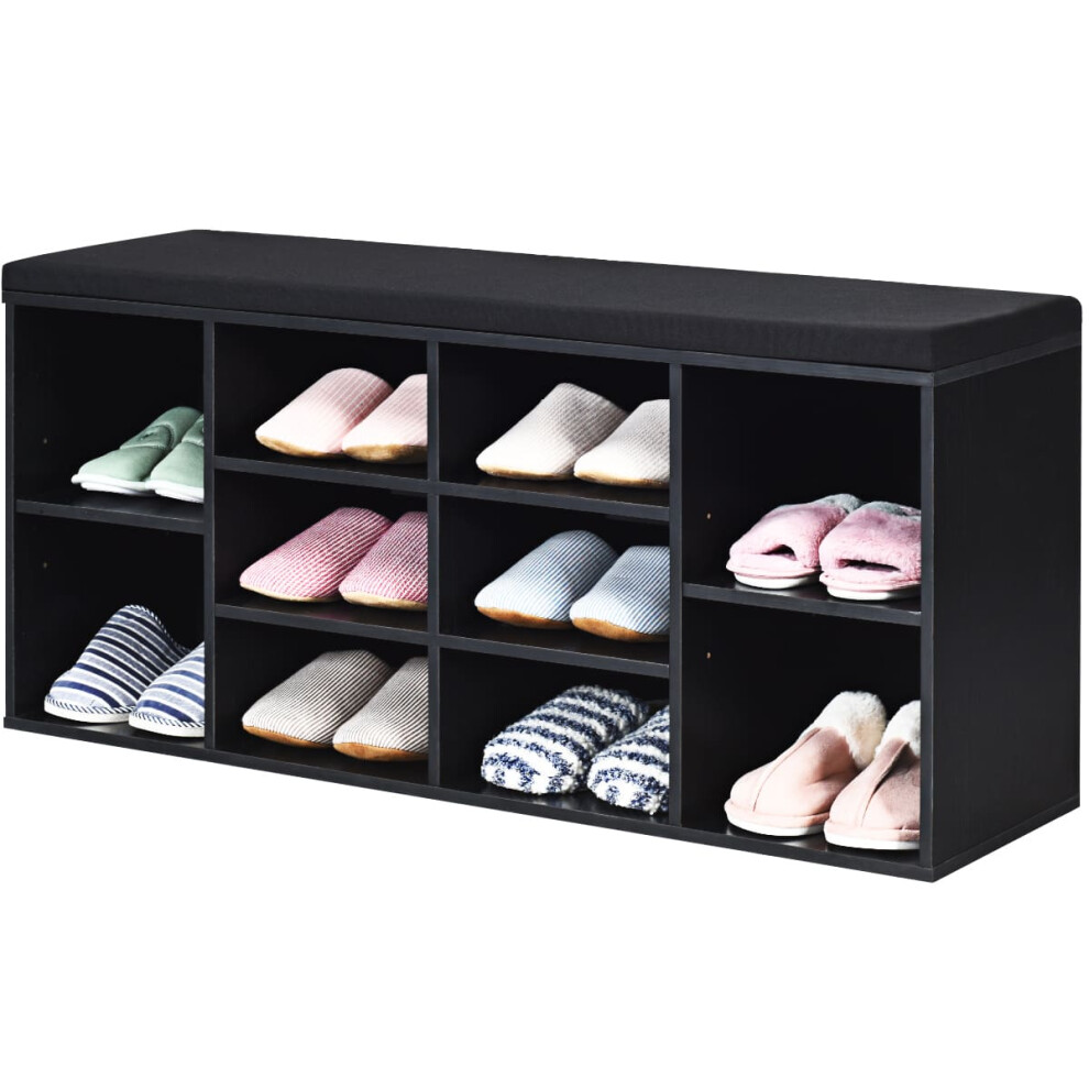 Wooden Shoe Bench Hallway Shoe Storage Rack Cabinet Organizer w/ Seat Cushion