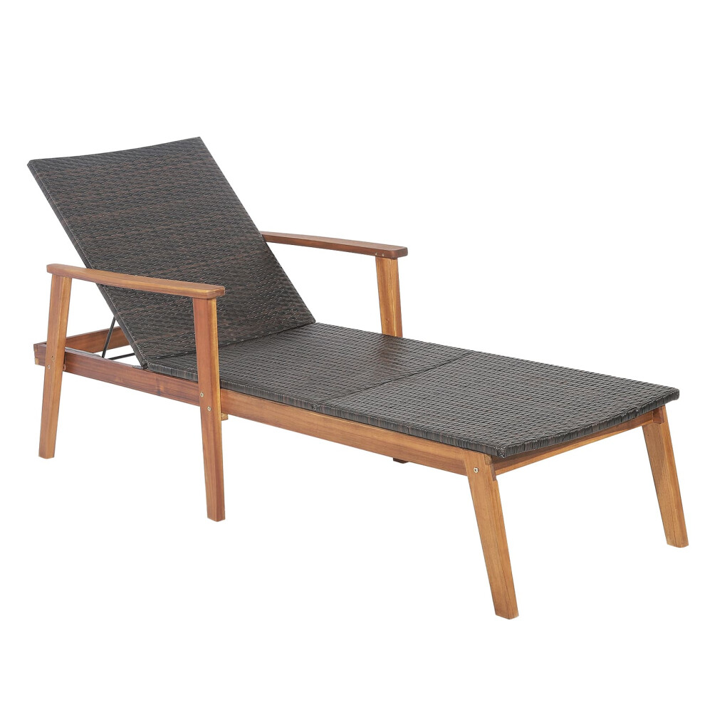 Patio Chaise Lounge Chair Outdoor Rattan Recliner w/ 4-Level Adjustable Backrest