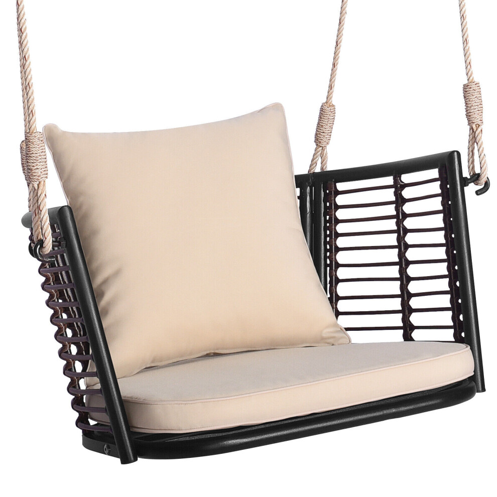 Patio Hanging Rattan Basket Chair Swing Hammock Chair w/Seat Cushion