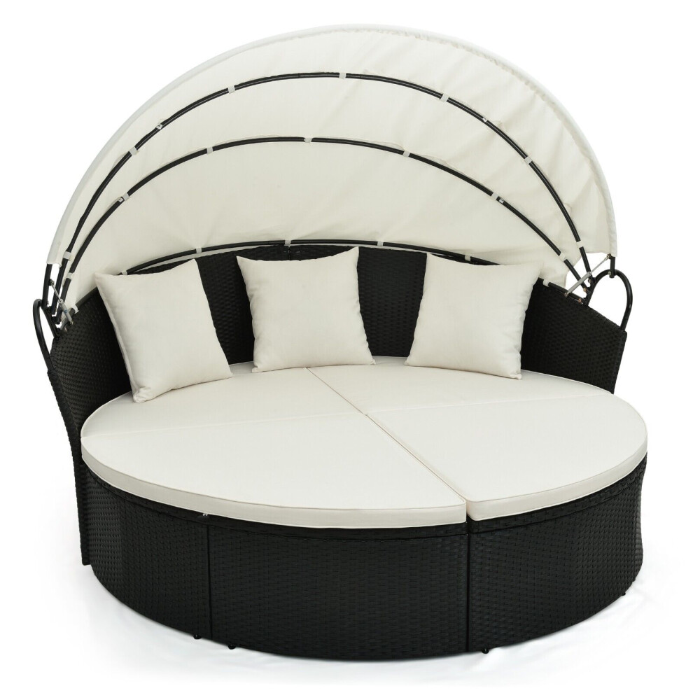 Patio Round Wicker Daybed Clamshell Separated Seating Sectional Sofa