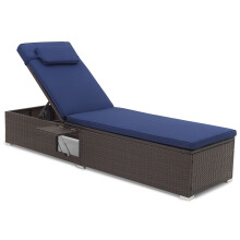 Patio Chaise Lounge Outdoor PE Rattan Lounge Chair-Navy