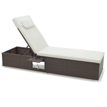 Patio Chaise Lounge Outdoor PE Rattan Lounge Chair-White