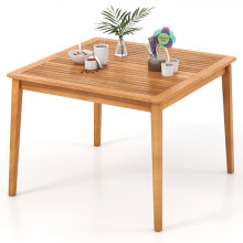 Outdoor Acacia Wood Dining Table 100 x 100cm Patio Bistro Table with Umbrella Hole