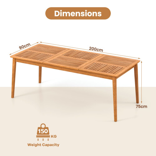 Casart Outdoor Wooden Long Dining Table 200 x 90cm Rectangular Patio Table with Umbrella Hole 1