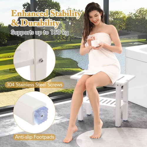 Casart Shower Bench for Inside Shower Waterproof HDPE Bath Stool-White 2