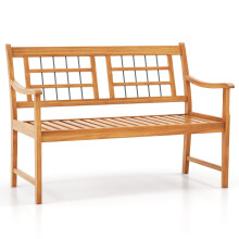 Patio Acacia Wood Bench Wooden 2-Person Garden Chair w/ Slatted Seat