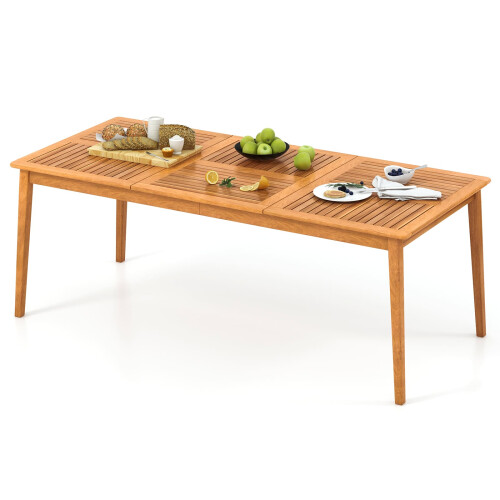 Casart Outdoor Wooden Long Dining Table 200 x 90cm Rectangular Patio Table with Umbrella Hole