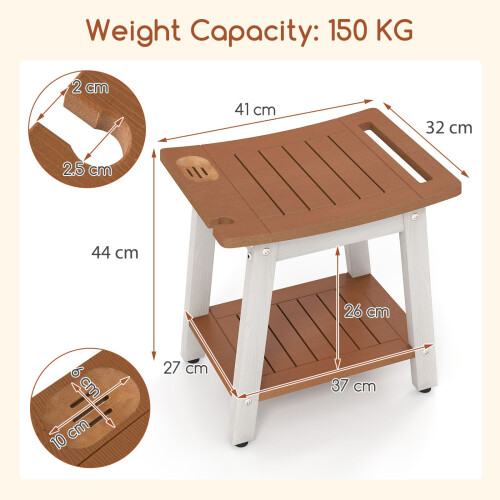 Casart Shower Bench Seat HIPS Shower Stool w/ Handle & Shower Head-Brown 1