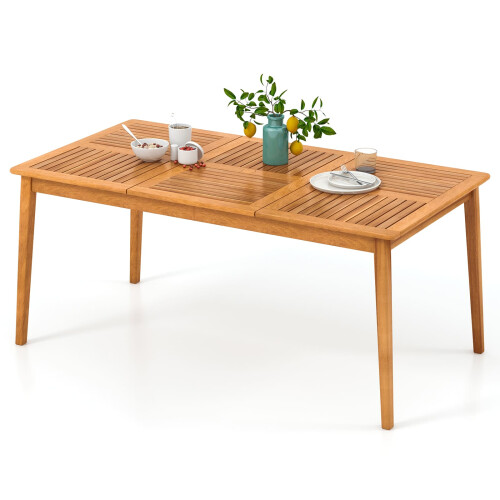 Casart Outdoor Wooden Long Dining Table 170 x 90cm Rectangular Patio Table with Umbrella Hole