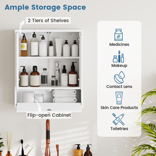 Casart Wall-Mounted Bathroom Cabinet with Mirror Double Door Storage Cabinet 2