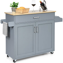 Kitchen Island Cart Rolling Storage Trolley Cart w/ Lockable Rubber Casters
