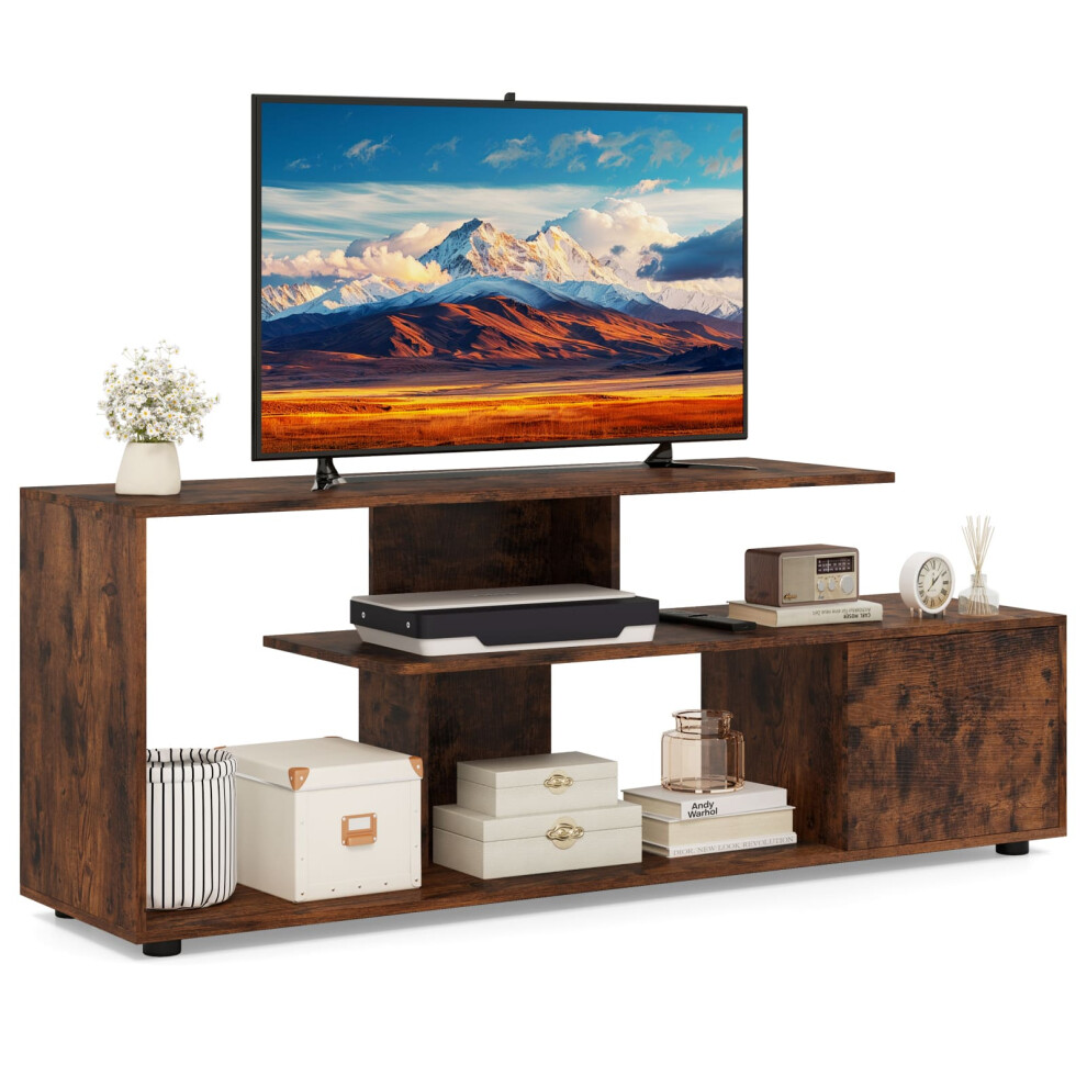 Photos - Mount/Stand TV Stand for 55" TVs 3-Tier Asymmetrical Media Console Table w/ Storage, Brown