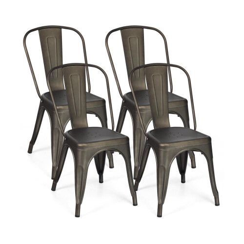 Casart Set of 4 Stackable Dinning Chairs Industrial Metal Bar Stools w/ Removable Backrest 2