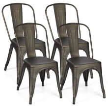 Set of 4 Stackable Dinning Chairs Industrial Metal Bar Stools w/ Removable Backrest