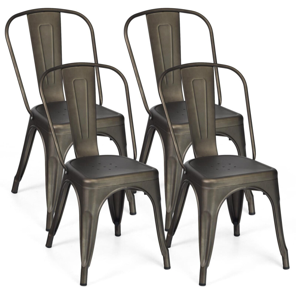 Set of 4 Stackable Dinning Chairs Industrial Metal Bar Stools w/ Removable Backrest