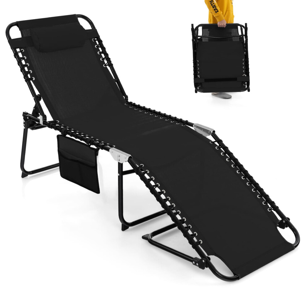 Casart Patio Folding Chaise Lounge Chair Portable Sun Lounger-Black