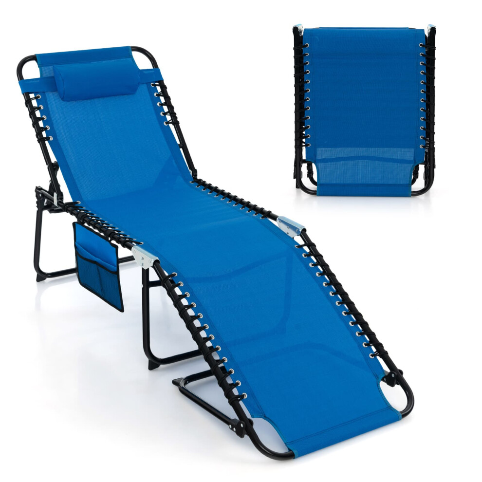 Casart Patio Folding Chaise Lounge Chair Portable Sun Lounger-Navy