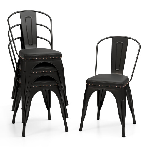 Casart Metal Dining Chair Set of 4 Indoor Stackable Kitchen Chairs-Black Grey