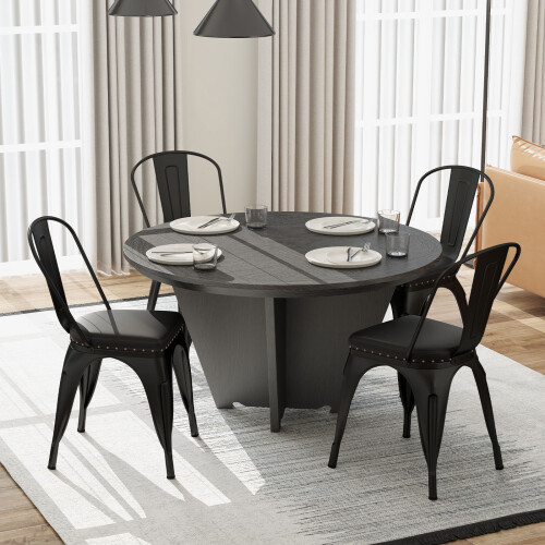Casart Metal Dining Chair Set of 4 Indoor Stackable Kitchen Chairs-Black Grey 2