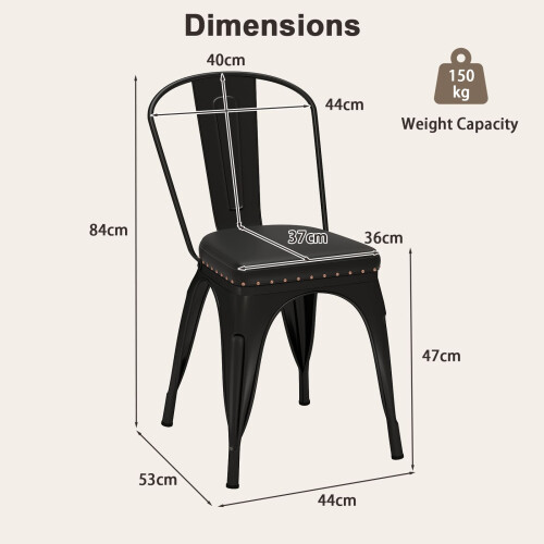Casart Metal Dining Chair Set of 4 Indoor Stackable Kitchen Chairs-Black Grey 1