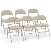 Set of 6 Folding Fabric Padded Chairs w/ Sponge Seat and Backrest-Beige