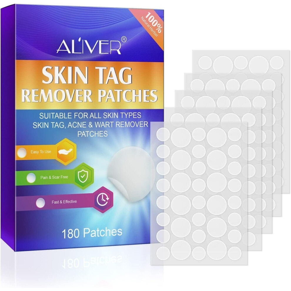 Aliver 180 Skin Tag Removal Patches Natural Safe & Easy Dermal Remove Skin Tags & Acne