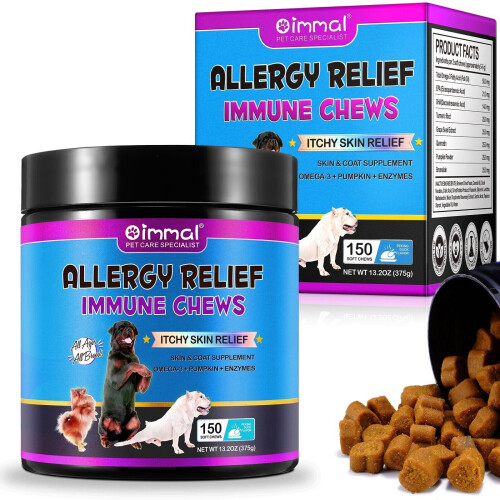 Oimmal 150 Dog Itchy Skin Relief Chews – Allergy & Immune Support Treats, Duck Flavour Supplements
