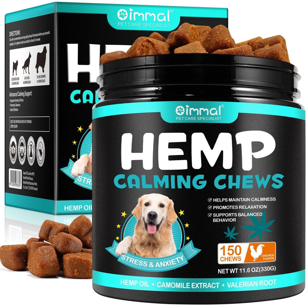 Oimmal 150x Hemp Calming Chews for Dogs – Daily Anxiety & Stress Relief Treats – Chicken Flavour