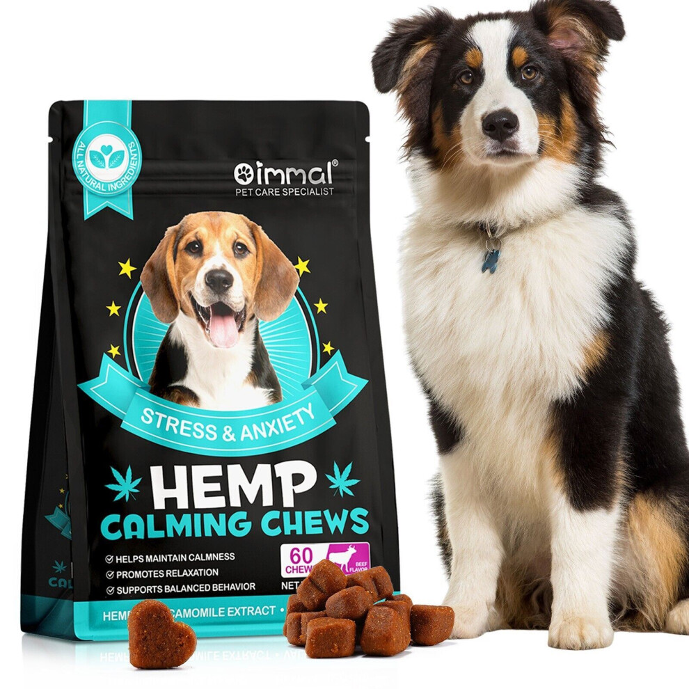 Oimmal Hemp Calming Soft Chews for Dogs – 60x Beef-Flavored Anxiety Relief Treats
