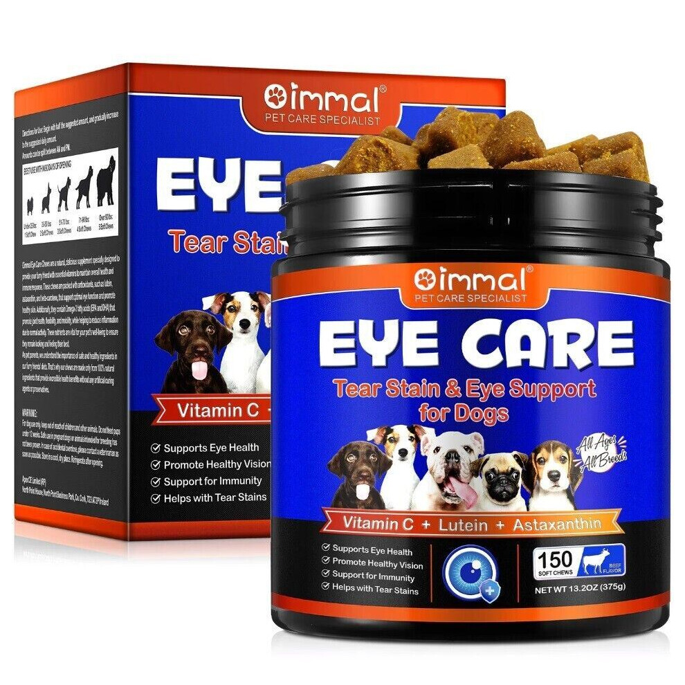 Oimmal Eye Care & Tear Stain Soft Chews For Dogs With Vitamin C– 150 Beef-Flavored Eye Support Treats