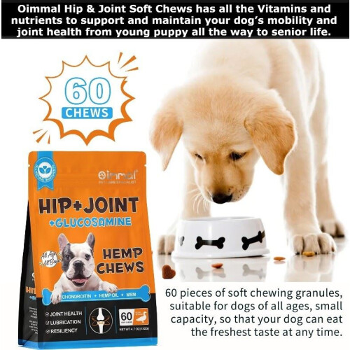 Oimmal Dog Hip and Joint Supplement, 60 Duck Flavour Chews, Joint Mobility and Strength Support Treats for Dogs 1