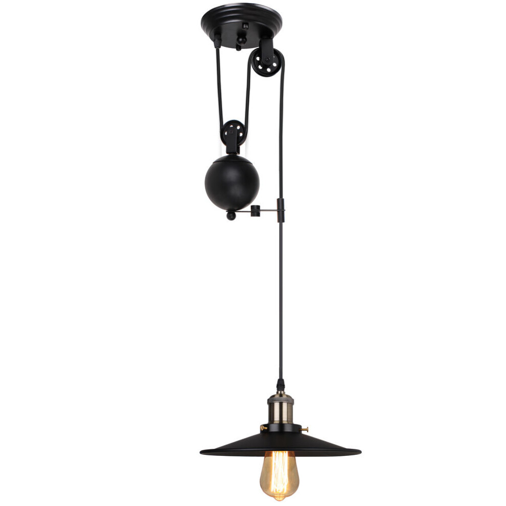 Vintage Nostalgia Pendant Light Antique Retro Pulley Chandelier Metal 1 Light Pendant Lamp Black E27 Socket Industrial Hanging Light