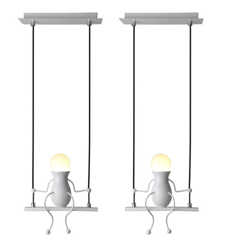 2X Suspension Luminaire Créative Plafonnier Rétro Vintage Lustre D'Intérieur Pour Chambre D'Enfant, Chambre À Coucher, Jardin D'Enfants, Blanc