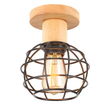 Retro E27 Iron Wood Ceiling Lamp Round Cage Ceiling Light Modern Ceiling Lamp for Entryway, Hallway, Bedroom, Kitchen, Black