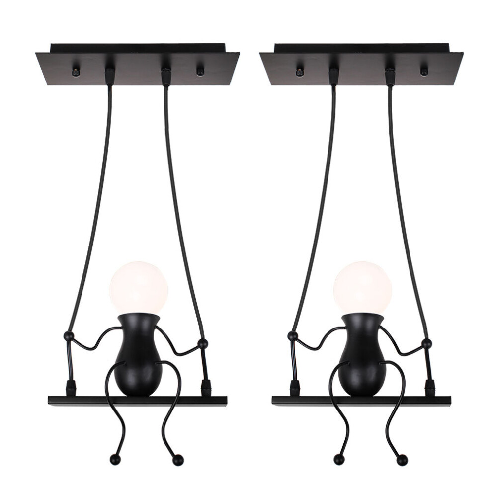 2X Suspension Luminaire Créative Plafonnier Rétro Vintage Lustre D'Intérieur Pour Chambre D'Enfant, Chambre À Coucher, Jardin D'Enfants, Noir